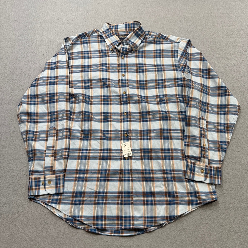 NEW Brooks Brothers Western Shirt Men's L Blue Plaid‎ Woven Classic Button Down